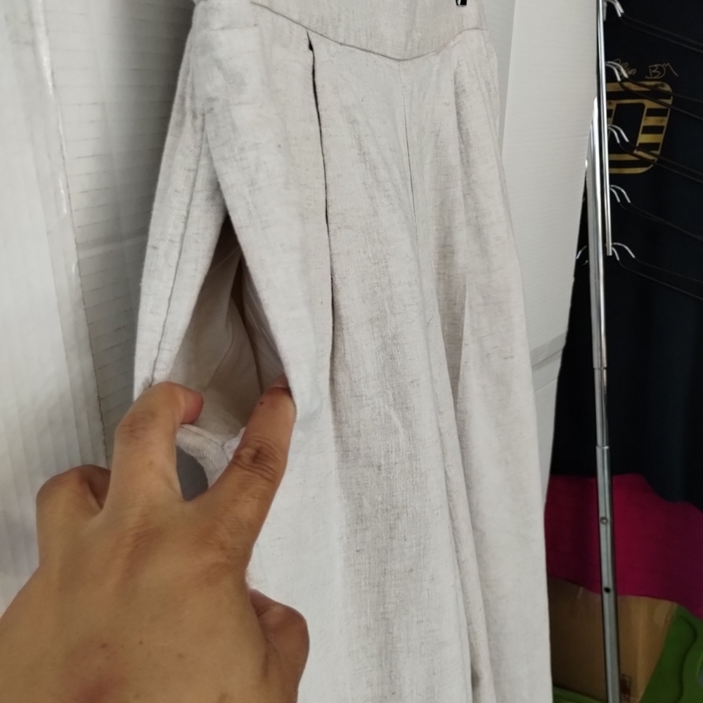 Banana Republic Linen Blend Cream Wide Leg Pants SZ Large Classic Dressy Office - Picture 4 of 13